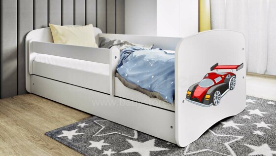 Bed babydreams white racing car with drawer with non-flammable mattress 160/80