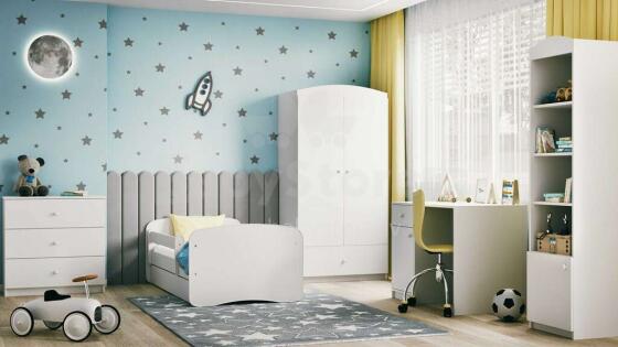 Bed babydreams white without pattern with drawer with non-flammable mattress 140/70
