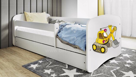 Bed babydreams white digger with drawer with non-flammable mattress 140/70