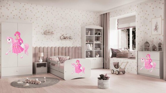 Babydreams white princess on a horse bed with a drawer latex mattress 140/70