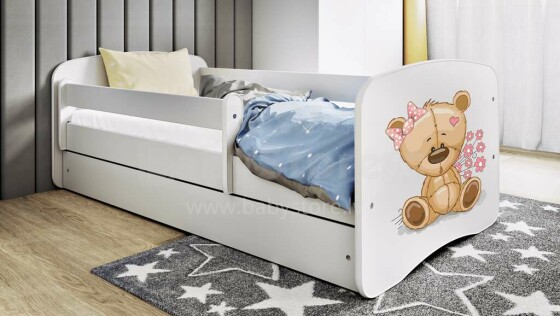 Bed babydreams white teddybear flowers with drawer with non-flammable mattress 140/70
