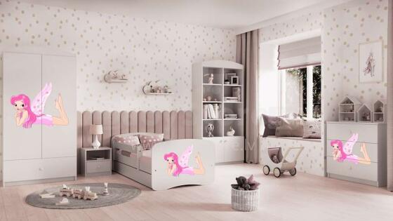 Bed babydreams white fairy with wings with drawer with non-flammable mattress 140/70