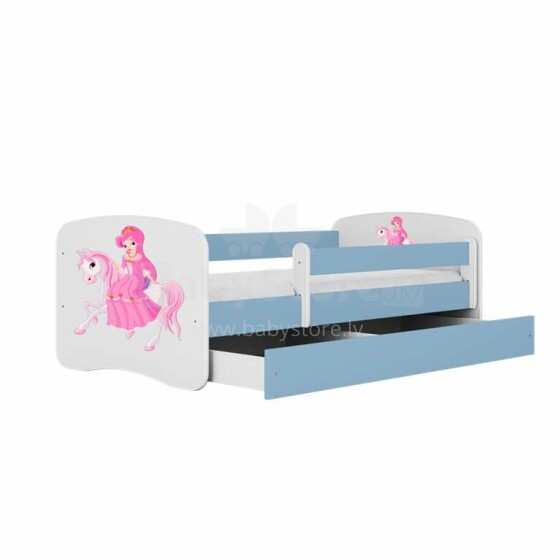 Babydreams blue princess bed on a horse with a drawer, coconut mattress 140/70