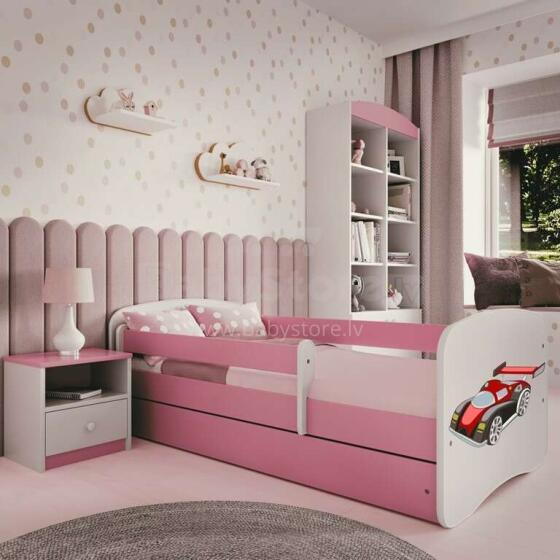 Bed babydreams pink racing car with drawer with non-flammable mattress 140/70