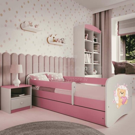 Bed babydreams pink teddybear butterflies with drawer with non-flammable mattress 140/70