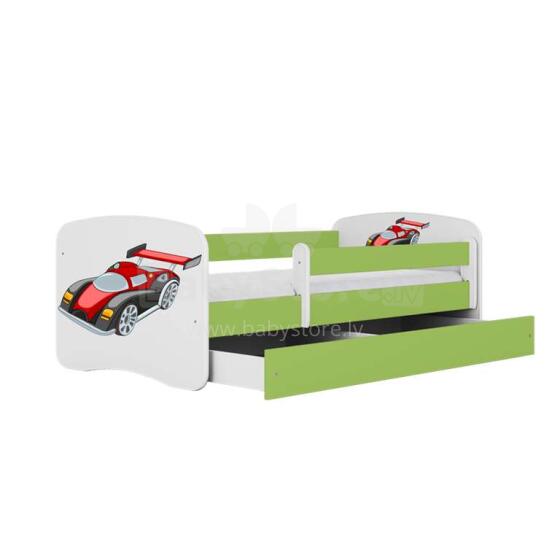 Bed babydreams green racing car with drawer with non-flammable mattress 140/70