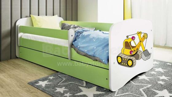 Bed babydreams green digger with drawer with non-flammable mattress 160/80