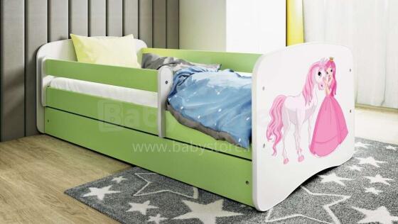 Bed babydreams green princess horse with drawer with non-flammable mattress 140/70