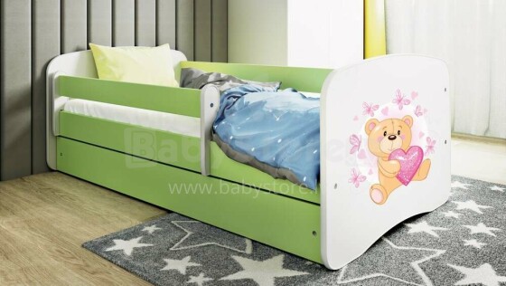 Bed babydreams green teddybear butterflies with drawer with non-flammable mattress 140/70