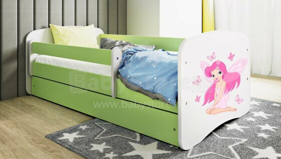 Bed babydreams green fairy with butterflies with drawer with non-flammable mattress 180/80