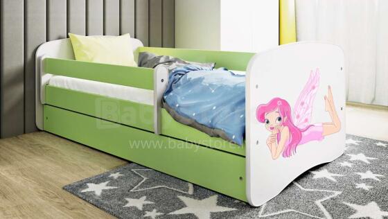 Bed babydreams green fairy with wings with drawer with non-flammable mattress 140/70