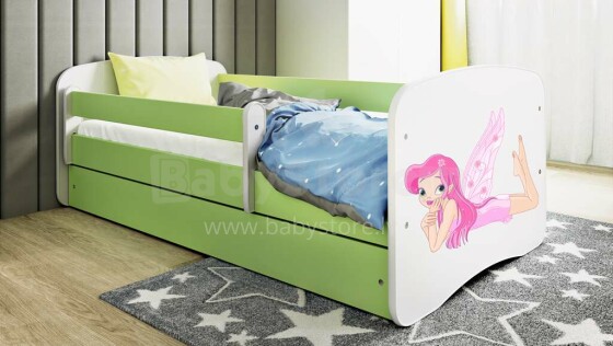 Bed babydreams green fairy with wings with drawer with non-flammable mattress 180/80
