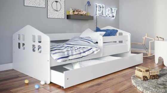 Bed Kacper white with drawer with non-flammable mattress 160/80
