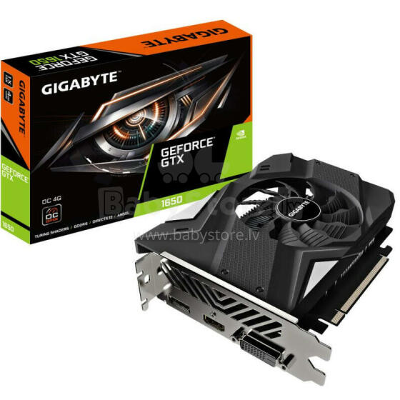 Graphics Card GIGABYTE NVIDIA GeForce GTX 1650 4 GB 128 bit PCIE 3.0 16x GDDR6 Memory 12000 MHz GPU 1635 MHz Dual Slot Fansink 1xDVI 1xHDMI 1xDisplayPort GV-N1656OC-4GDV2.0