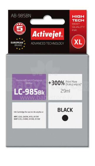 Activejet AB-985BN tinte Brother printerim; Nomaiņa Brother LC985Bk; Augstākā; 29 ml; melns