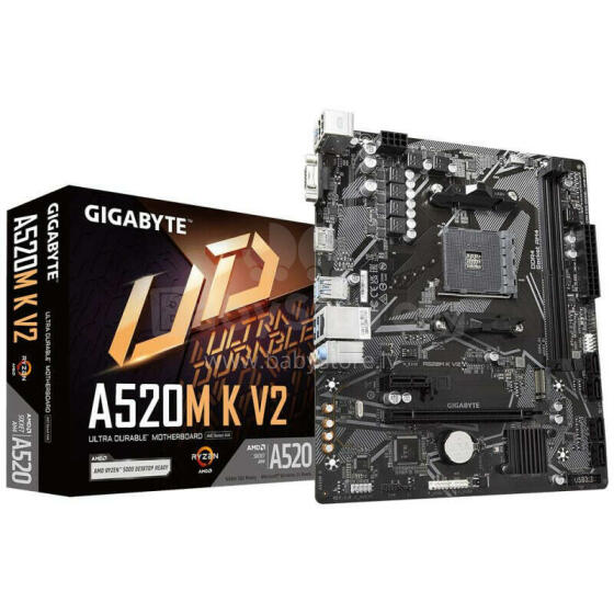 Материнская плата GIGABYTE AMD A520 SAM4 Память Micro-ATX DDR4 Слотов памяти 2 1xPCI-Express 3.0 1x 1xPCI-Express 3.0 16x 1xM.2 1x15pin D-sub 1xHDMI 2xUSB 2.0 4xUSB 3.2 1xPS/2 1xRJ45 3xAudio 