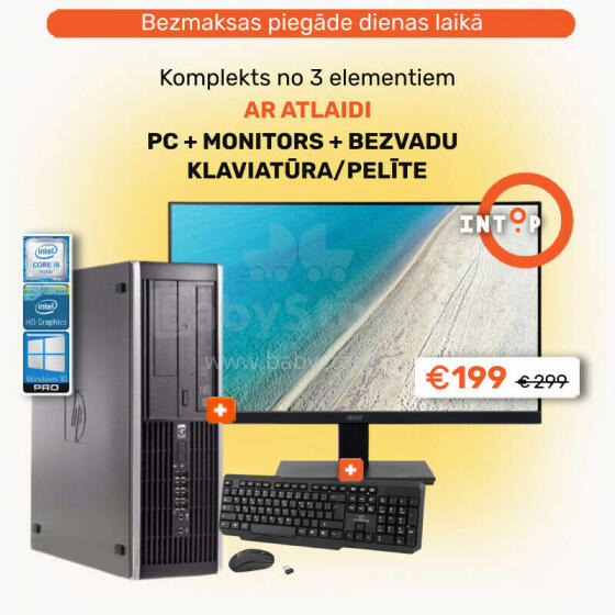 Komplekts Lite HP 8200 Elite SFF i5-2400 8GB 240SSD Win10Pro + Acer 24" Full HD LED Monitors + bezvadu pele un klaviatūra