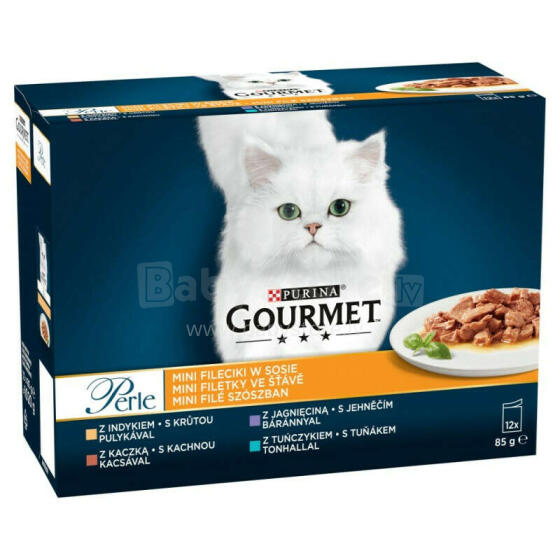 PURINA Gourmet Perle Duck, tītars, jērs, tuncis - mitrā kaķu barība - 12x85 g