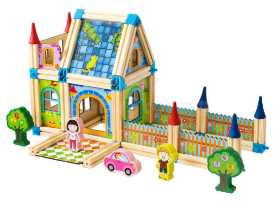 Wooden structural building blocks 6-in-1 house