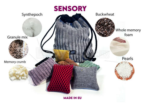 NO ODD Sensory Shapes Art.163975 Bag with 7 shapes, fillings and texture mini pillows