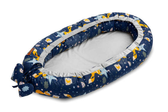 Velvet Baby Nest/baby Cocoon navy foxes