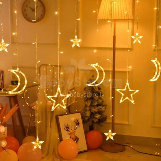 Ikonka Art.KX4279 LED mēness gaismas aizkaru gaismas zvaigzne 2,5 m 138 silts bez