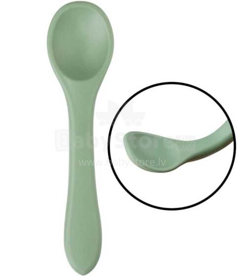 La Bebe™ Basic  Silicone Spoon Art.169082 Misty Green Mīkstā silikona karote 14 cm,no 6 mēn