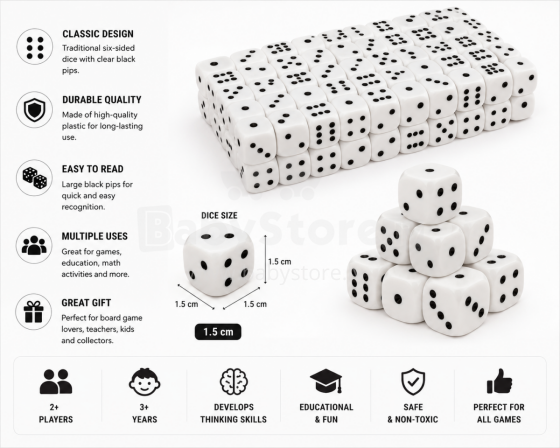 I-Toys Cube Art.173091 Dice 1.5 cm, 1 pc.