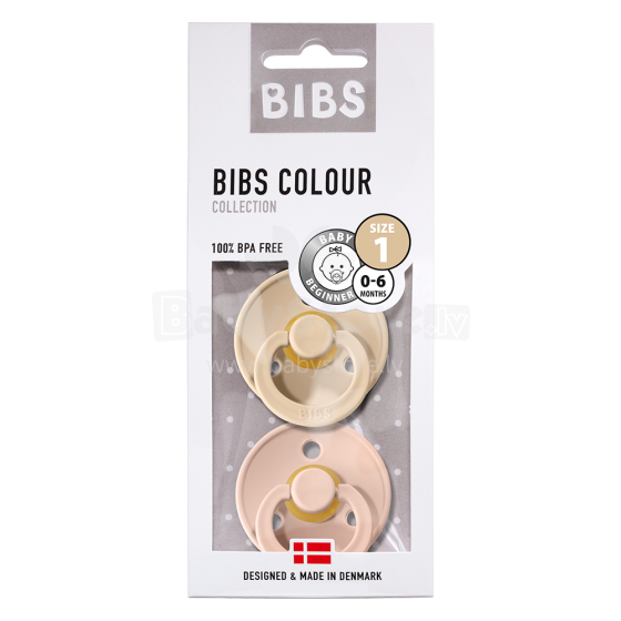 Bibs Colour Blush  Art.173740 Пустышка (соска) из 100% натурального каучука,форма вишенка 0-6 мес.(2 шт.)
