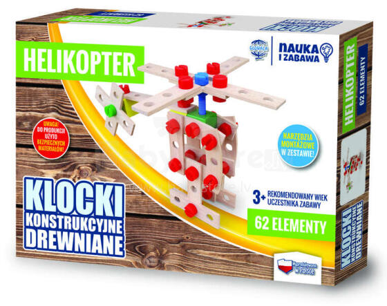 KLOCKI DREWNIANE HELIKOPTER 62 ELEMENTY