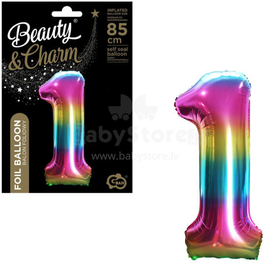 BALON FOLIOWY CYFRA 1 TĘCZOWA