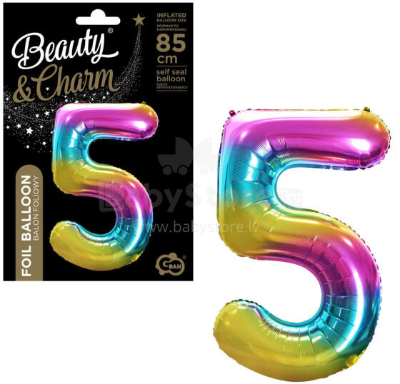 BALON FOLIOWY CYFRA 5 TĘCZOWA