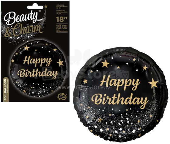 BALON FOLIOWY B C HAPPY BIRTHDAY CZARNY