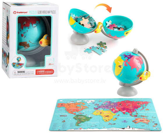 DREWNIANE PUZZLE MAPA ŚWIATA W GLOBUSIE