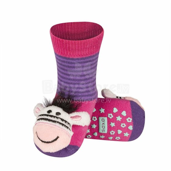 SOXO Baby Art.72817 - 1 AntiSlip ABS Носочки фроте для младенцев с 3D игрушкой-погремушкой 0-24м.