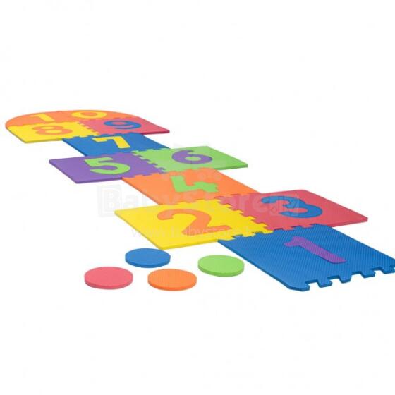 Bebe Basic Puzzle Art.180066 Bērnu daudzfunkcionālais grīdas paklājs puzle cipari un formas no 10 elementiem