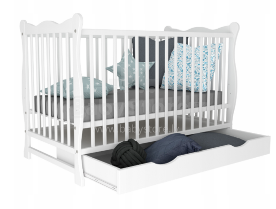 Kiddos Julia Art.191495 White Baby cot with drawer, 120x60 cm