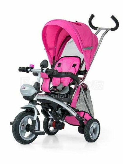 Milly Mally City Pink Детский трехколесный велосипед - трансформер c надувными колёсами, ручкой управления и крышей