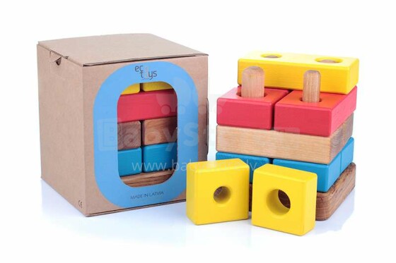 Eco Toys Art.30015  Развивающая деревянная пирамидка -Башня из кубиков