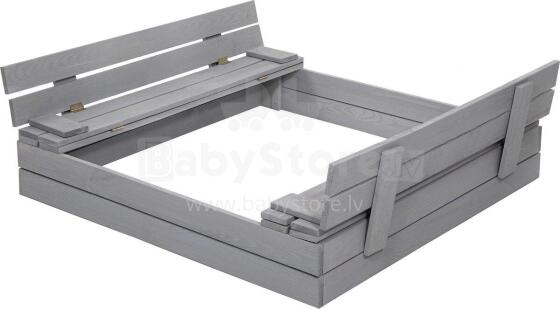 Bebe Basic Wood Sandbox Art.199541 Grey Деревянная песочница с крышкой и скамейкой 120x120см