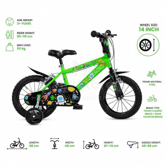 Bike Fun MTB 14 Boy Cosmos 1 Speed Art.77335 Children's bicycle with inflatable wheels and a steel frame