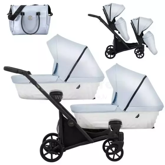 Kunert Ivento Duo Art.ID-22 Eco Baby Blue Metalic Universālie dvīņu rati/ratiņi 2in1