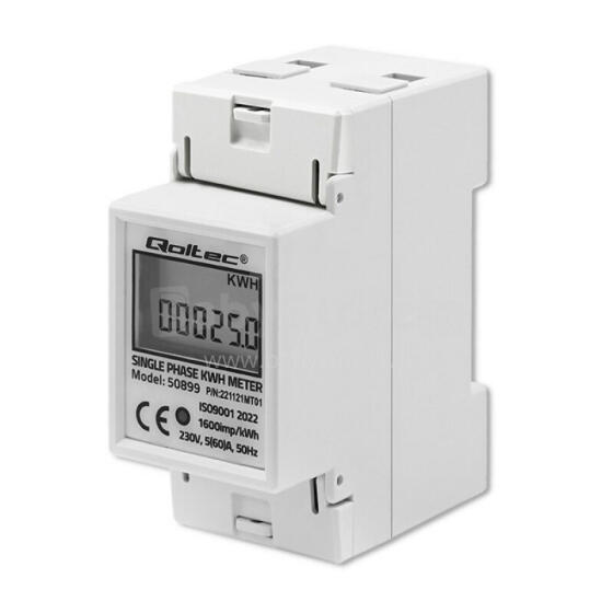 Qoltec 50899 Однофазный электронный счетчик энергопотребления | 230 В | ЖК | 2П | DIN-рейка