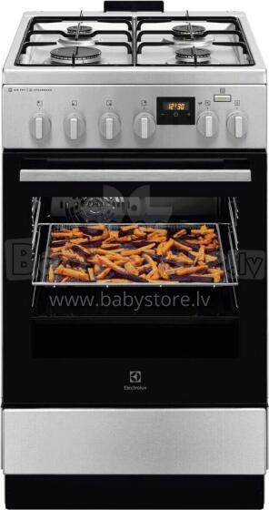Akcija! Electrolux gāzes plīts ar elektrisko cepeškrāsni SteamBake, nerūsoša tērauda, 50cm