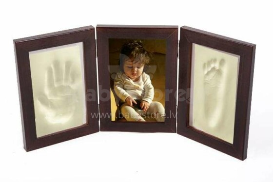 Menas kūdikiui Art.21646 Rankų ir kojų atspaudas Tamsiai rudas Trijų dalių rėmas su atspaudais