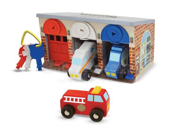 Melissa&Doug Roll Rescue Garage Art.14607 Glābšanas auto garāža ar mašīnām un atslēgām garāžu aizslēgšanai