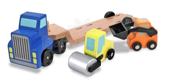 Melissa&Doug Low Loader Art.14550 Koka treilers ar mašīnām