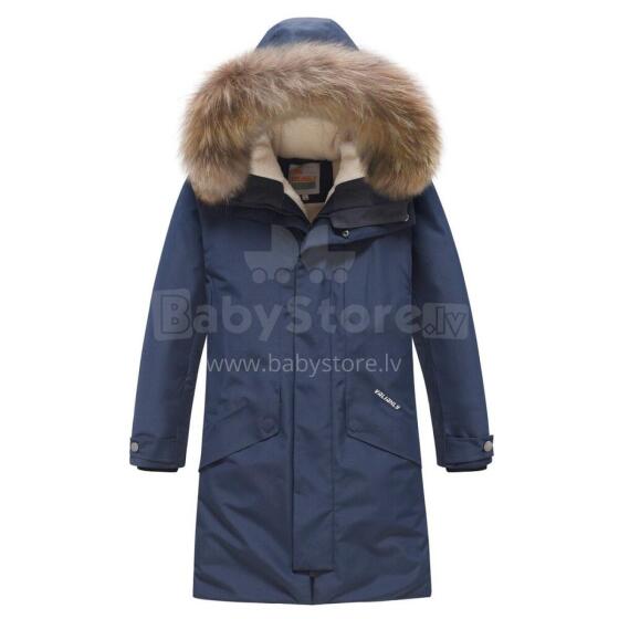 Sky Kids Winter Coat Art.9445 Dark Blue  Тёплая зимняя термо куртка/пальто с натуральным мехом