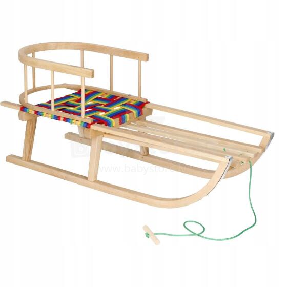 Bebe Basic Wood Sledge Art.SAN004 Koka ragavas ar muguras balstu un ar ērtu sēdekli   90x32cm