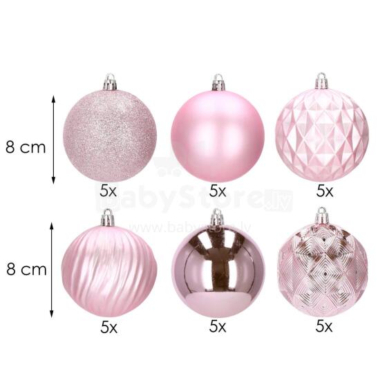 Ziemassvētku bumbiņas Springos CA0875 30 gab rozā 8 cm komplekts